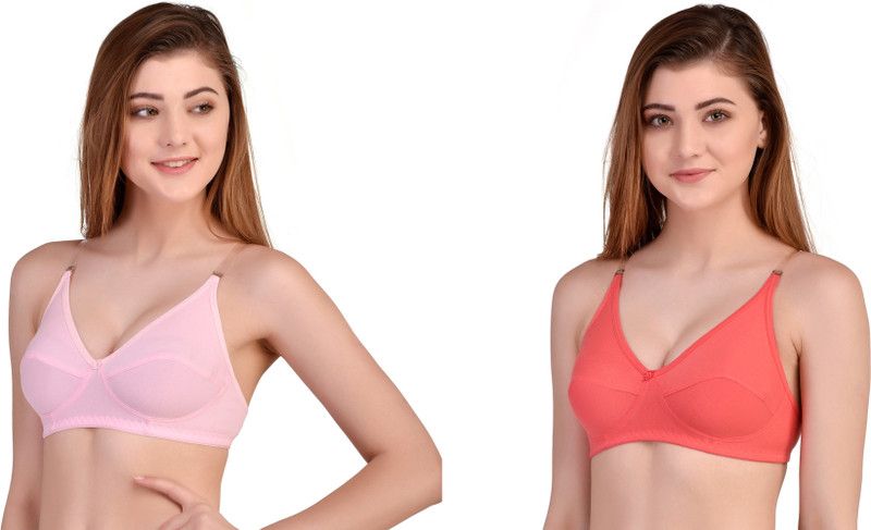 Pack of 2 Women Full Coverage Non Padded Bra  (Pink, Orange)