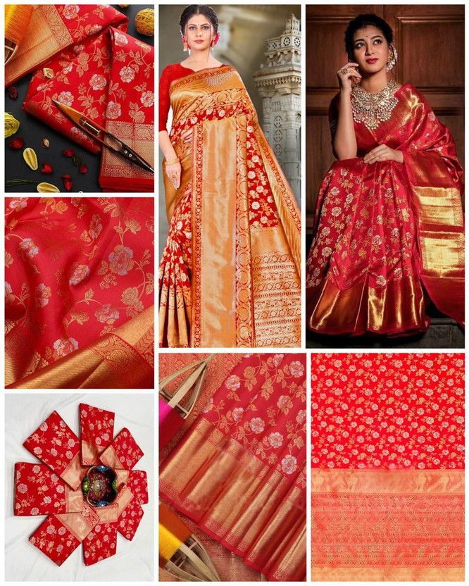 Woven Assam Silk Jacquard Saree  (Orange)