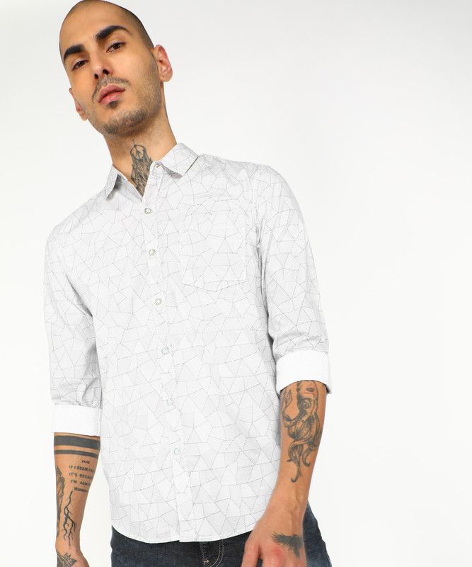 Men Slim Fit Geometric Print Slim Collar Casual Shirt