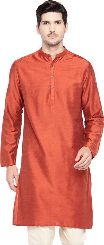 Men Self Design Art Silk Straight Kurta  (Red)