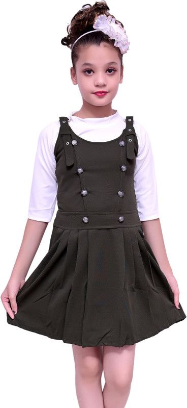 Girls Below Knee Casual Dress  (Dark Green, 3/4 Sleeve)