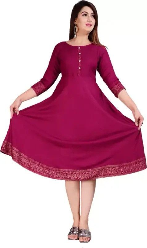 Women Solid Cotton Rayon Anarkali Kurta  (Maroon)