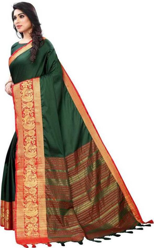 Dharmavaram Art Silk Saree  (Dark Green)