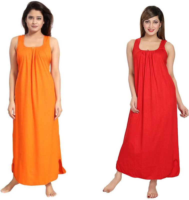 Pack of 2 Women Nighty  (Red, Orange)