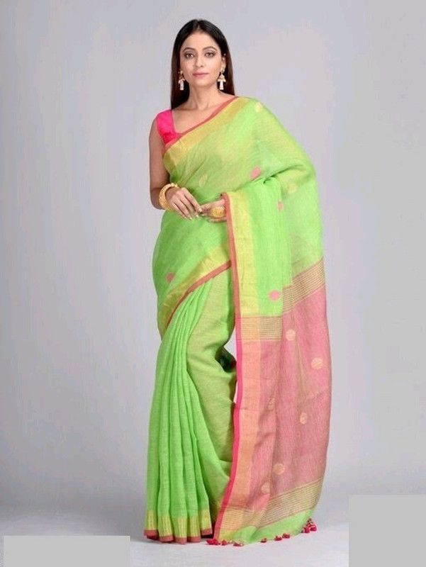 Embroidered Tant Cotton Blend Saree  (Green)