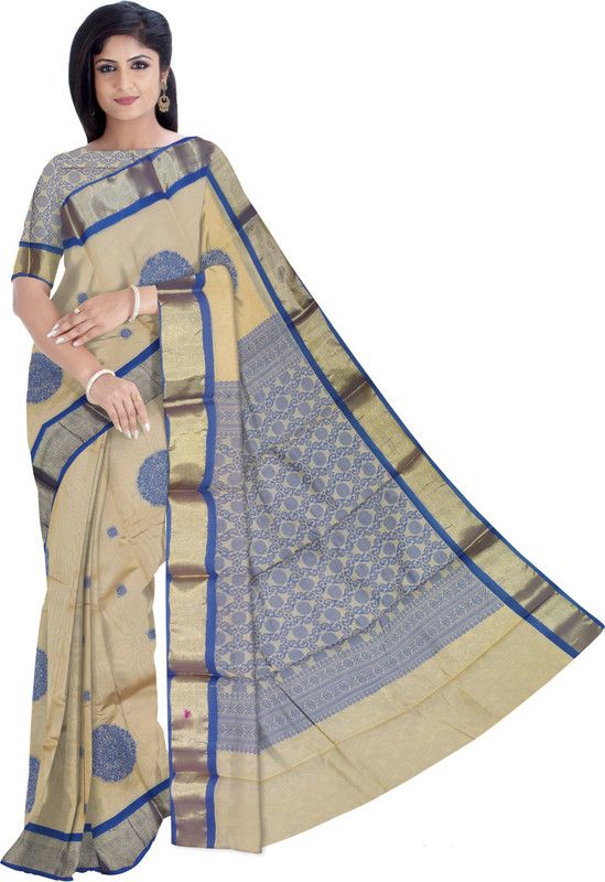 Self Design Handloom Tissue Saree  (Cream)