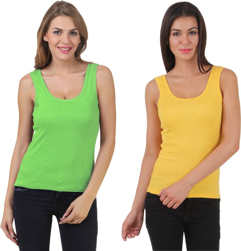 Women Light Green, Yellow Tank Top/Vest