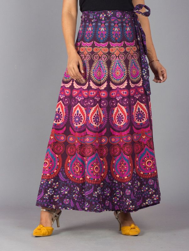 Women Printed Wrap Around Purple Skirt