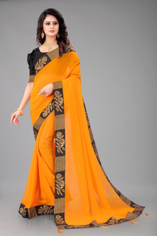 Solid/Plain Jamdani Georgette Saree  (Orange)