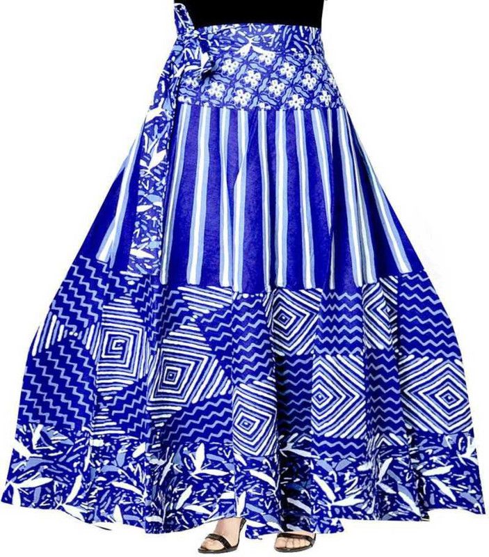 Women Dyed Flared Blue Skirt
