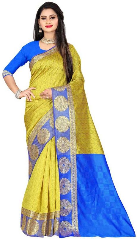 Woven Bollywood Silk Blend, Jacquard Saree  (Yellow)