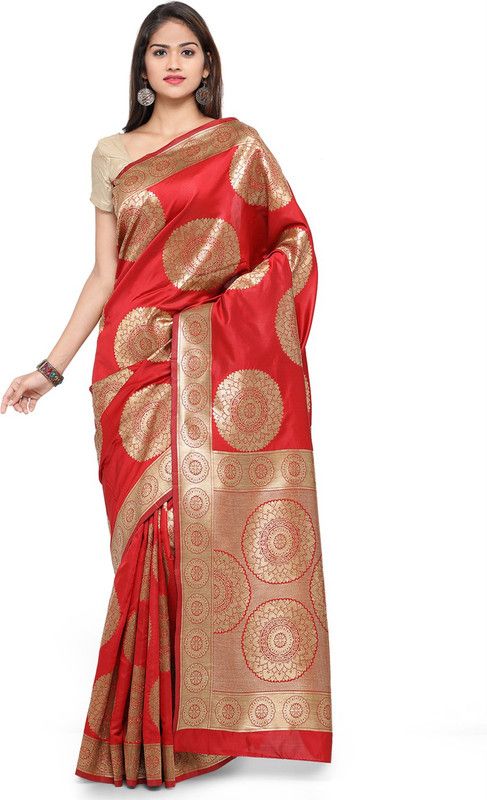 Embellished Bollywood Cotton Silk Saree  (Red)