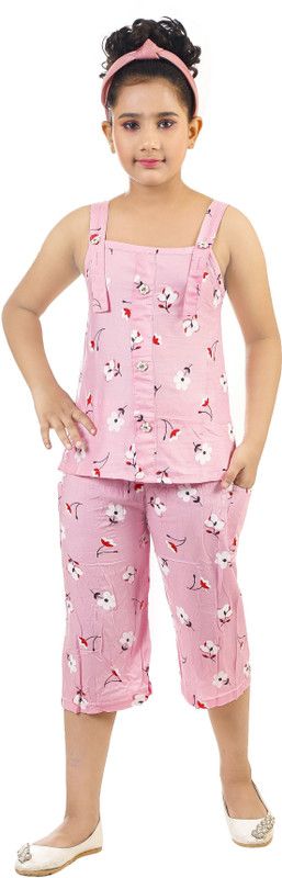 DOLPHINE ENTERPRISE Girls Casual Top Pant  (Pink)