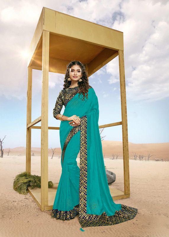 Self Design, Embroidered, Embellished Kalamkari Art Silk Saree  (Light Blue)