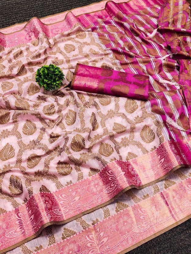 Self Design Kanjivaram Pure Cotton, Cotton Silk Saree  (Pink)