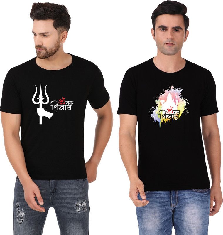 Pack of 2 hanuman Printed tshirt for men Special Half Sleeve Cotton Blend Graphic Printed Tshirt Men Typography Round Neck Cotton Blend Black T-Shirt