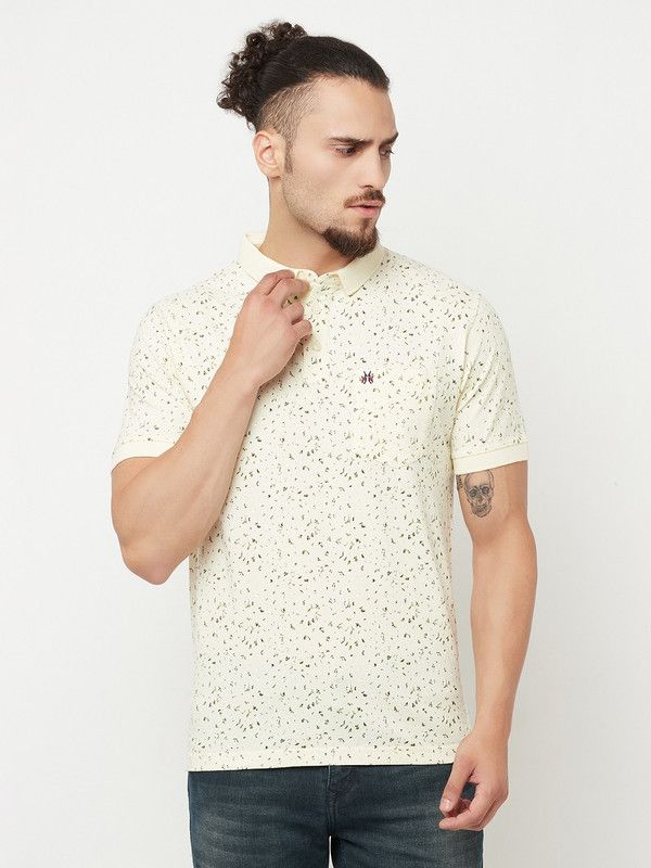 Printed Men Beige T-Shirt