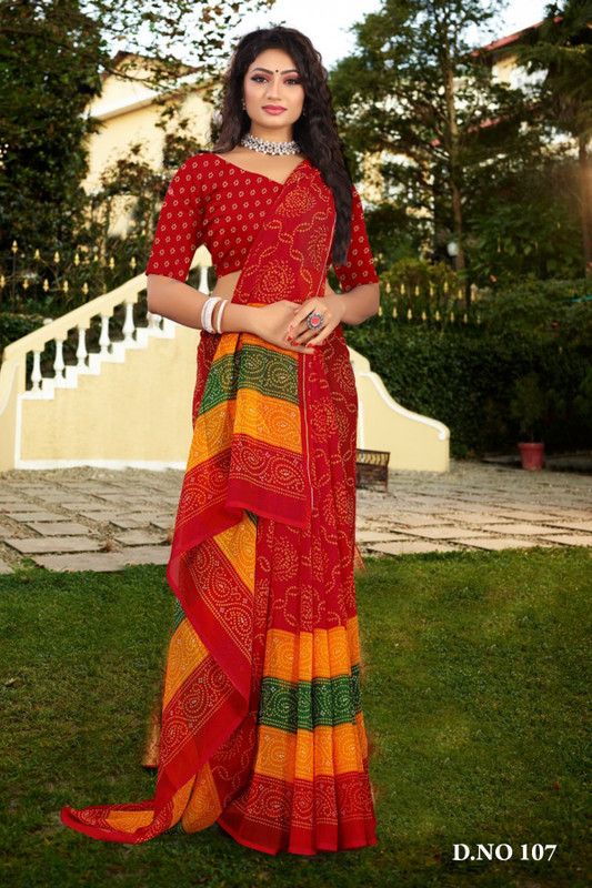 Embellished Assam Silk Georgette Saree  (Red)