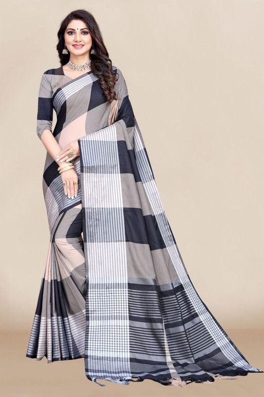 Woven, Checkered Bollywood Cotton Silk Saree  (Multicolor)