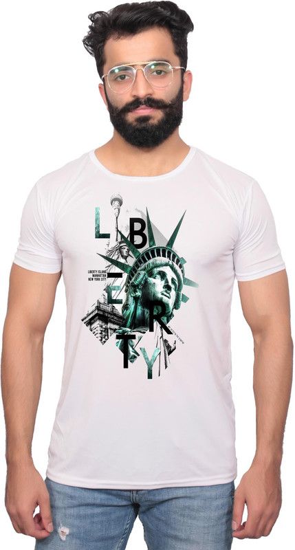 NNCPL--1701067 -M Men Graphic Print Round Neck Polyester White T-Shirt