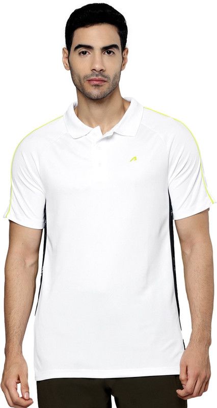 Men Colorblock Polo Neck Polyester White T-Shirt