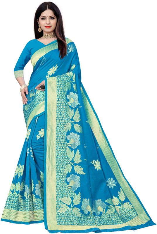 Self Design Venkatagiri Silk Blend Saree  (Light Blue)