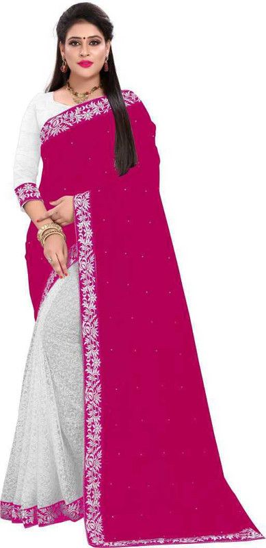 Embellished Bollywood Velvet, Brasso Saree  (Pink)