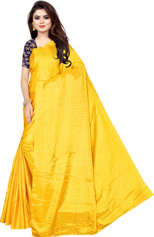 Solid/Plain Bhagalpuri Jute Silk Saree  (Yellow)