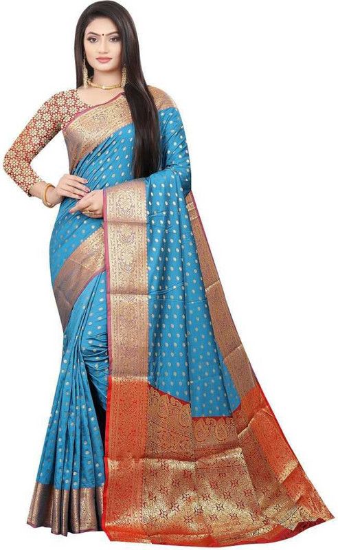 Woven, Embellished Banarasi Cotton Silk Saree  (Pink)
