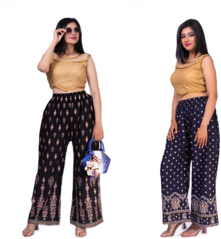 Pack of 2 Women Regular Fit Blue, Blue Viscose Rayon Trousers