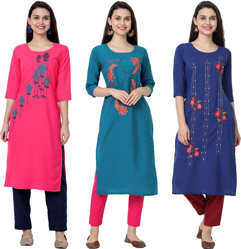 Women Resham Embroidery Kurta  (Multicolor)