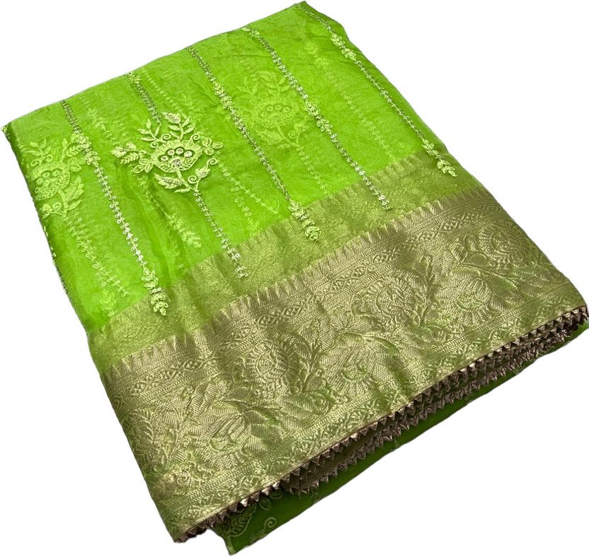 Embroidered Bollywood Organza, Art Silk Saree  (Light Green)