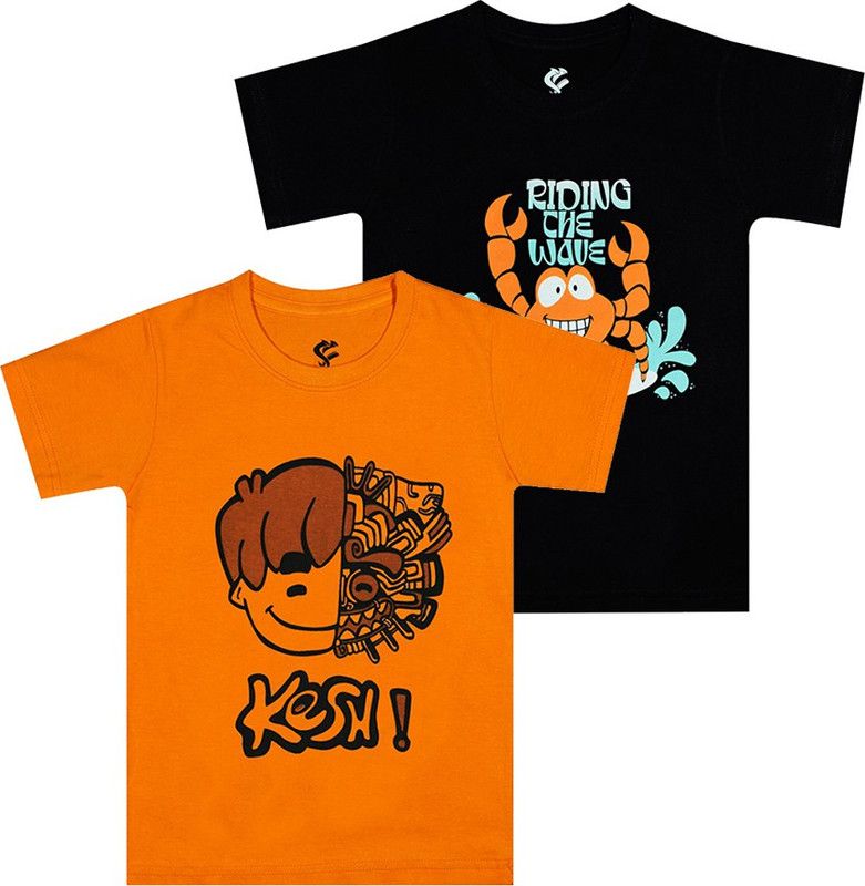 Boys Graphic Print Cotton Blend T Shirt  (Black, Pack of 2)