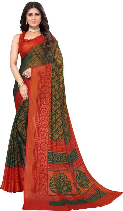 Printed Dharmavaram Chiffon Saree  (Green)