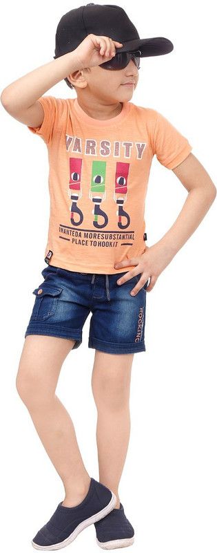 Boys Party(Festive) T-shirt Shorts  (Beige)