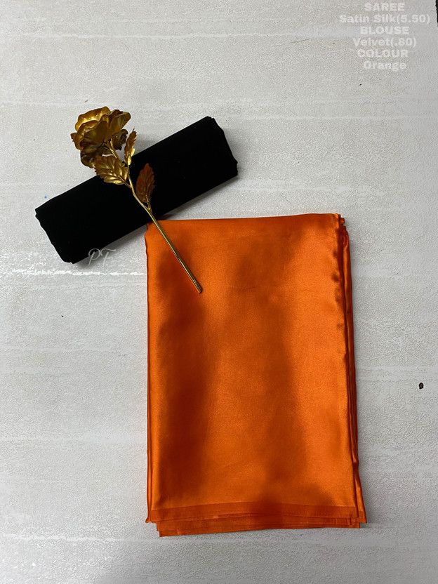 Solid/Plain Bollywood Pure Silk, Satin Saree  (Orange)