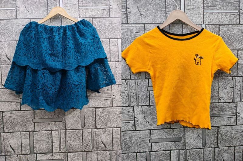 Pack of 2 Casual Regular Sleeves Graphic Print Women Green, Yellow Top