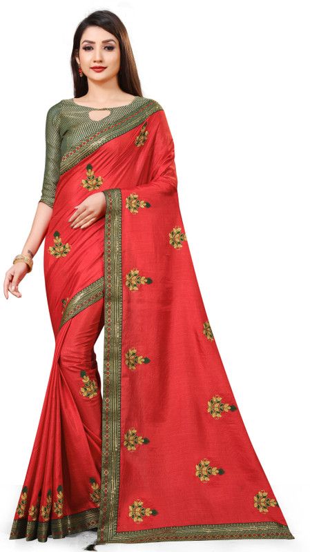 Bollywood Silk Blend Saree  (Red, Green)
