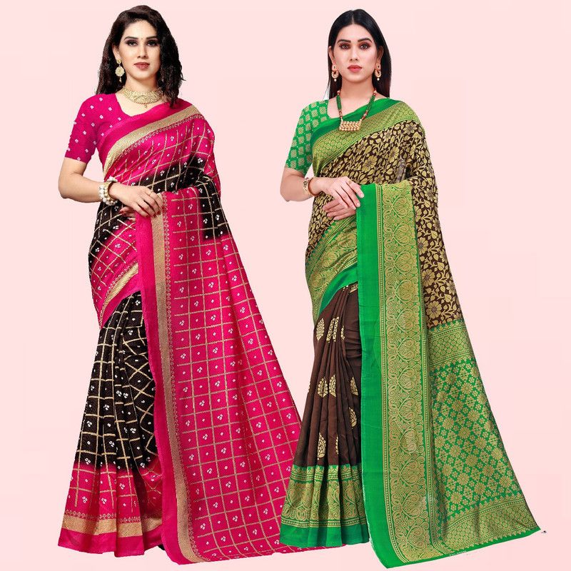 Paisley Fashion Art Silk, Cotton Silk Saree  (Pack of 2, Multicolor)