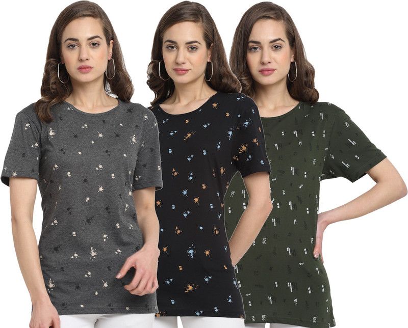 Polka Print Women Multicolor T-Shirt  (Pack of 3)