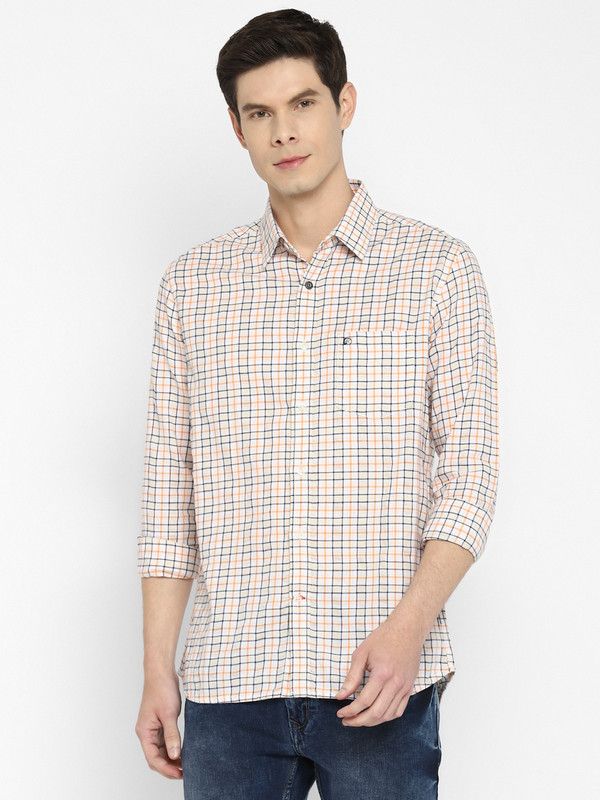 Men Checkered Casual Beige, Blue, Orange Shirt