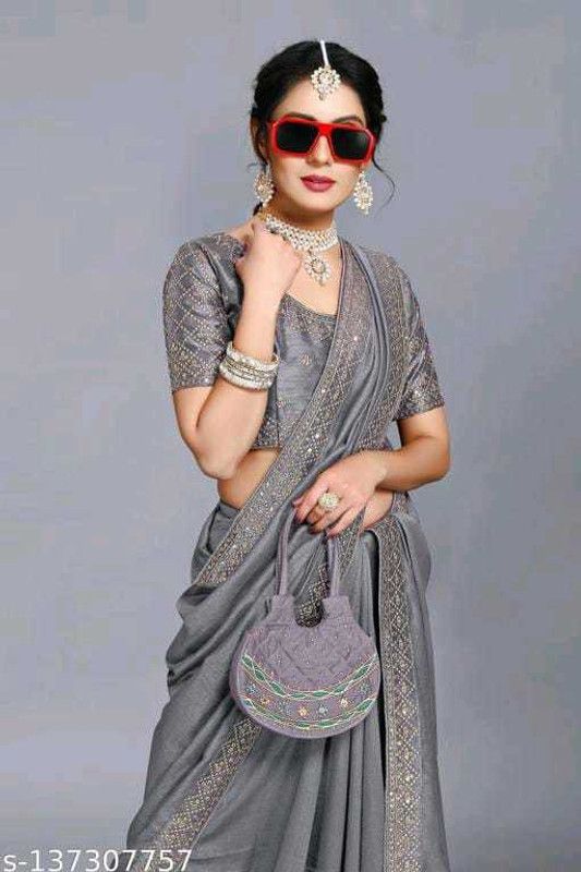 Self Design Banarasi Jacquard, Art Silk Saree  (Grey)