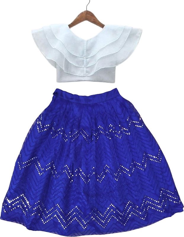 Girls Lehenga Choli Western Wear, Ethnic Wear Embellished Lehenga & Crop Top  (Blue, Pack of 1)