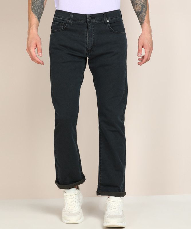 Men Boot-Leg Mid Rise Blue Jeans