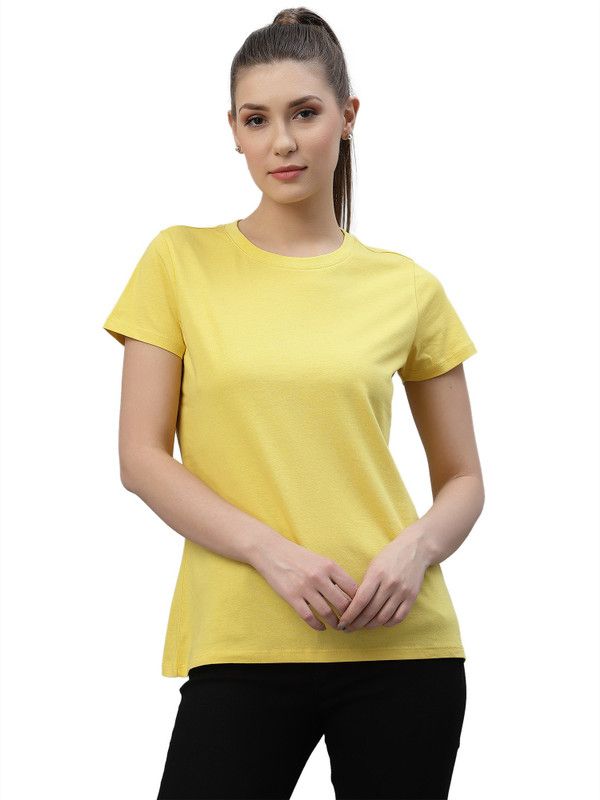 Womens Cotton Regular Fit Half Sleeve Solid T-Shirt (Bright Yellow) Women Solid Round Neck Pure Cotton Yellow T-Shirt