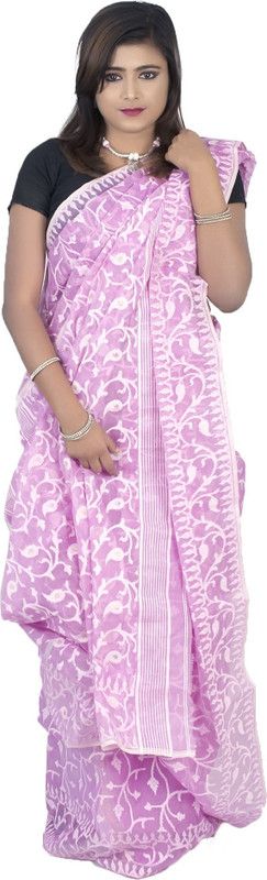 Self Design Jamdani Silk Blend, Cotton Blend Saree  (Pink)