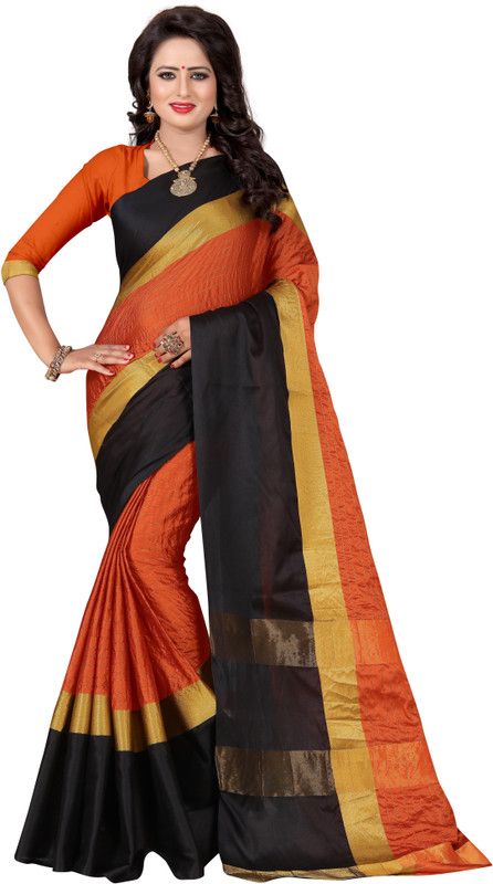Striped Bollywood Silk Blend Saree  (Multicolor)