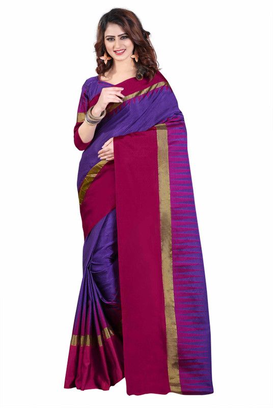 Self Design Bollywood Cotton Silk Saree  (Purple)