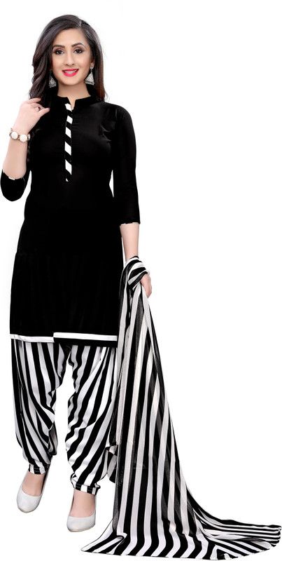 Unstitched Crepe Salwar Suit Material Solid, Striped