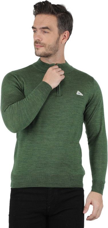 Men Solid Collared Neck Green Sweater